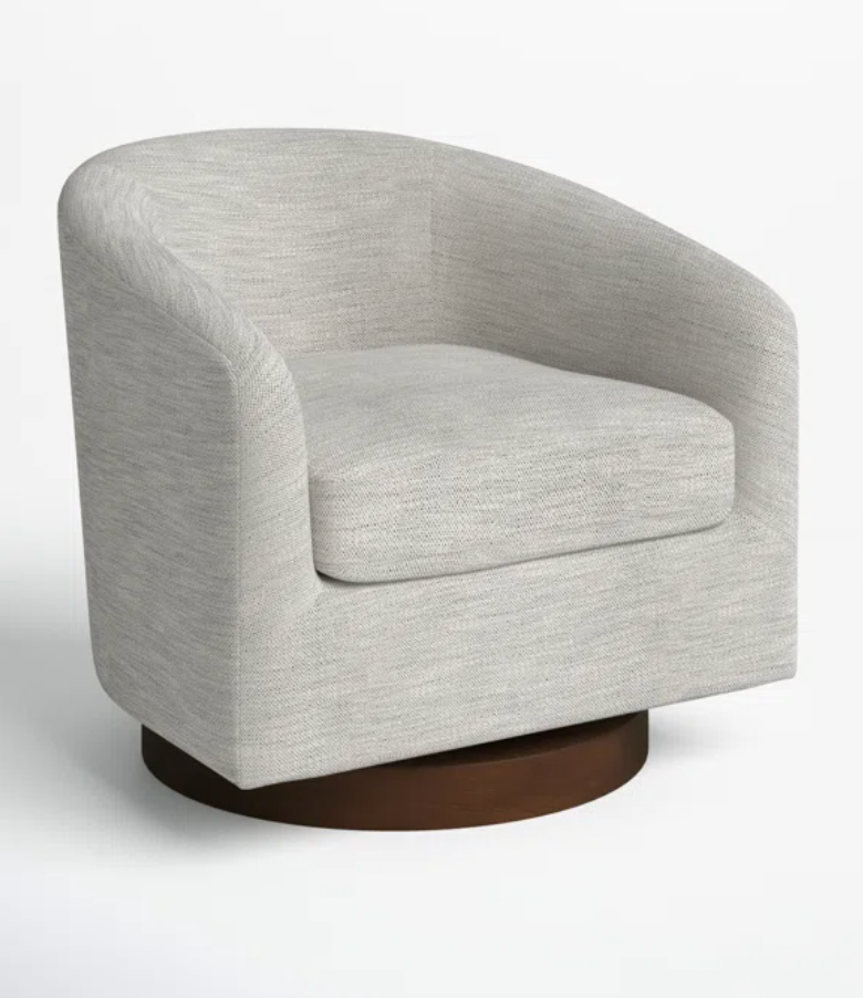 Swivel Accent Chair, Upholstered Fabric Barrel Chair in Ivory☕
