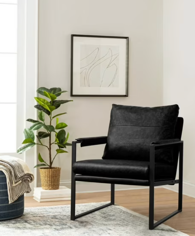 Black faux leather accent chair w/ metal frameđź–¤