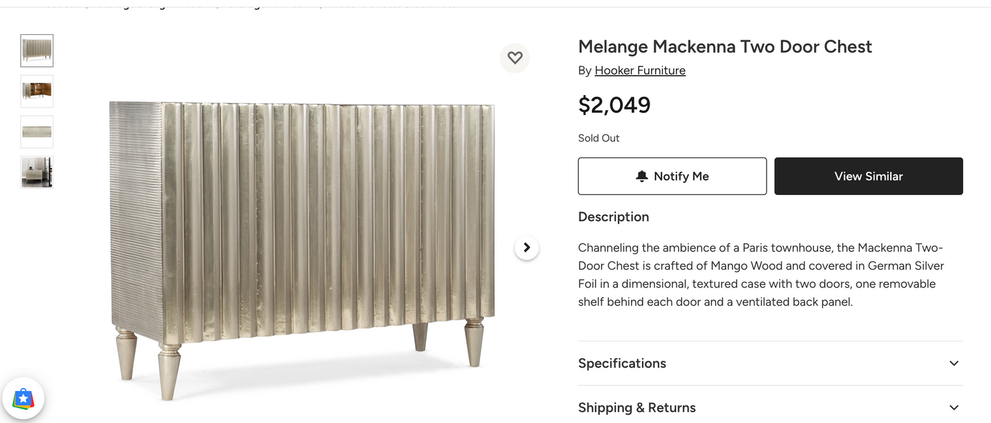 MCM 48" silver foil mango wood two-door chest sideboard🍷