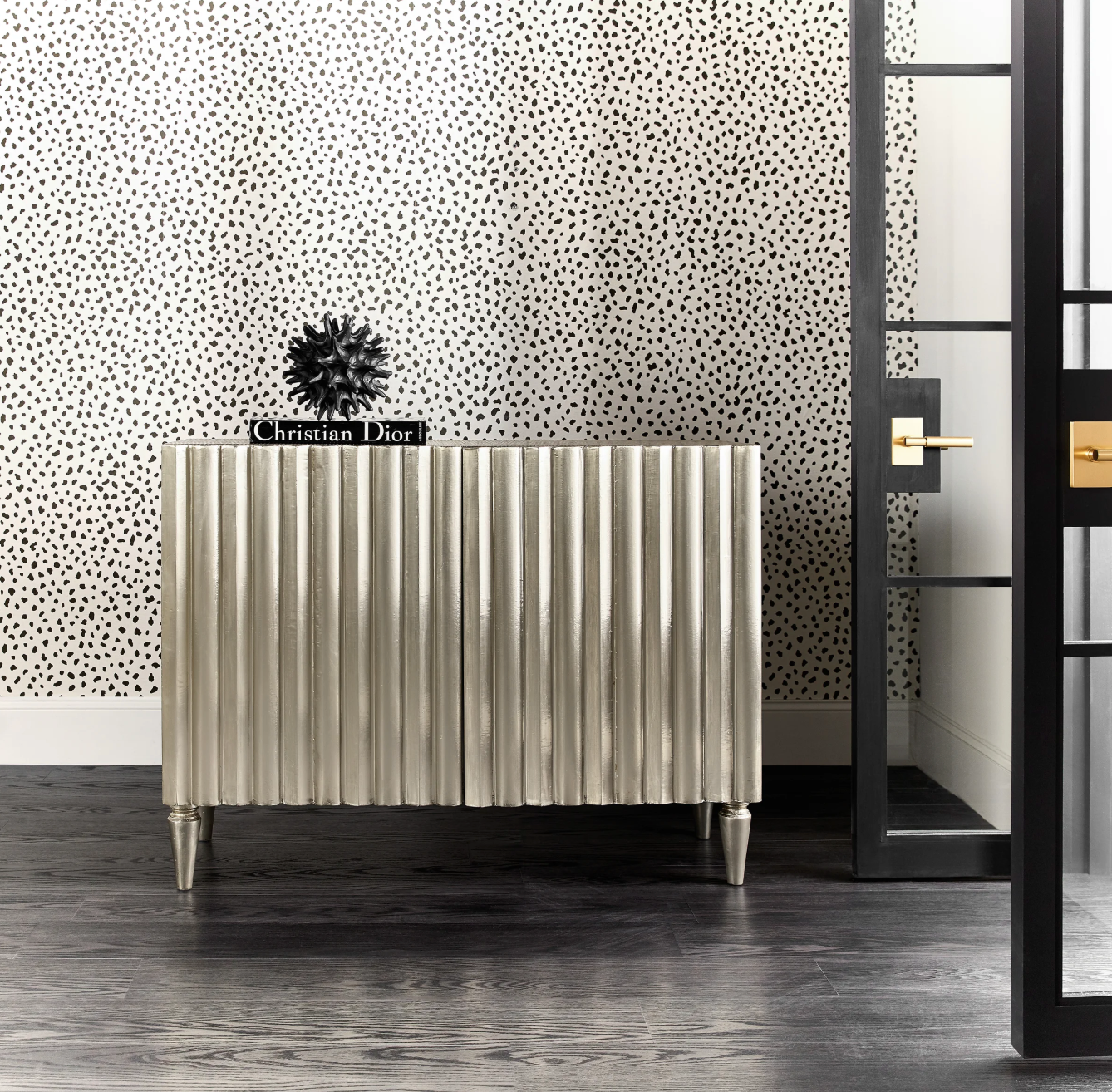 MCM 48" silver foil mango wood two-door chest sideboard🍷