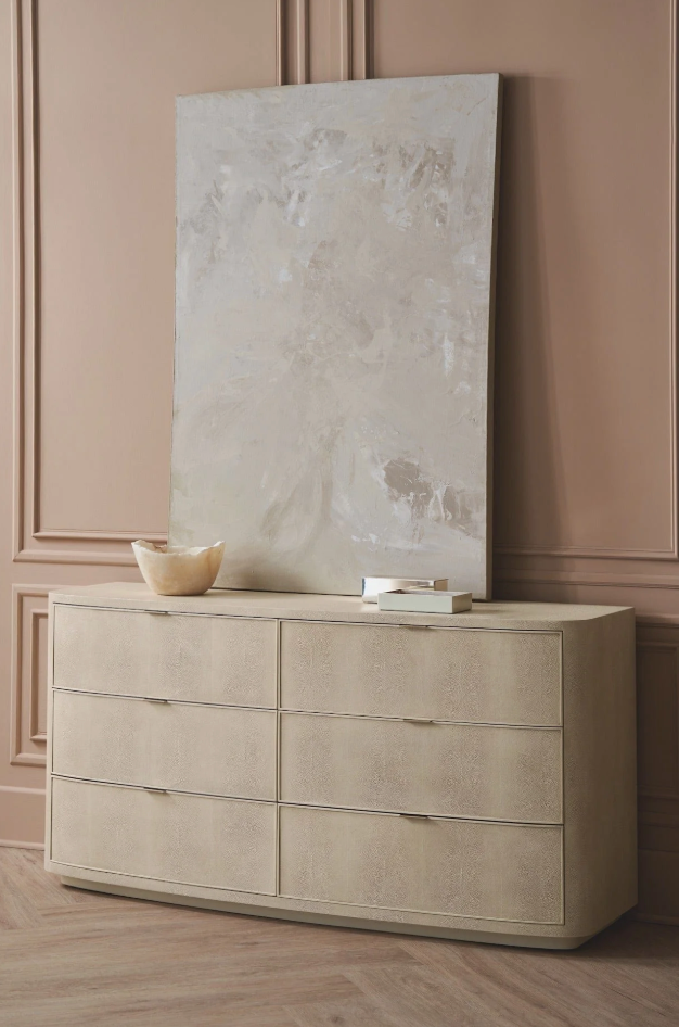 Textured ivory 6 drawer dresser with gold handles 💐