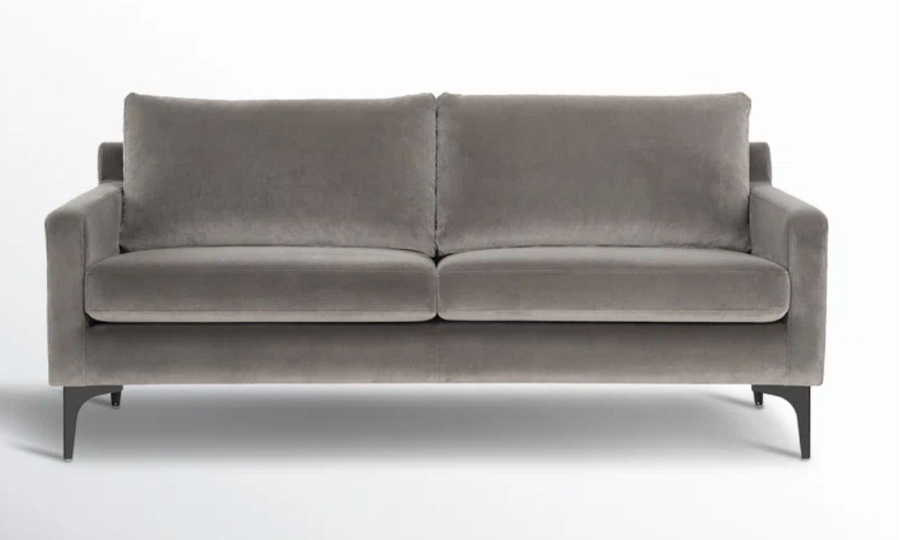 Modern grey velvet sofa w/ metal black legs 🩶
