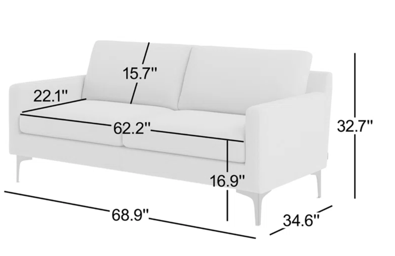 Modern grey velvet sofa w/ metal black legs 🩶