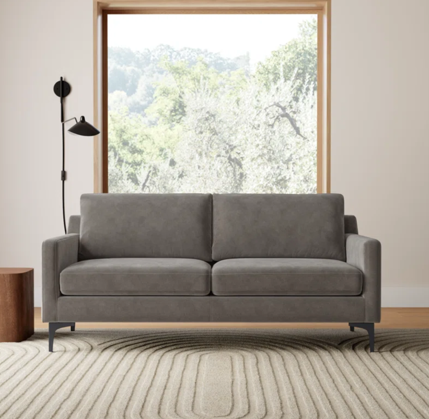 Modern grey velvet sofa w/ metal black legs 🩶