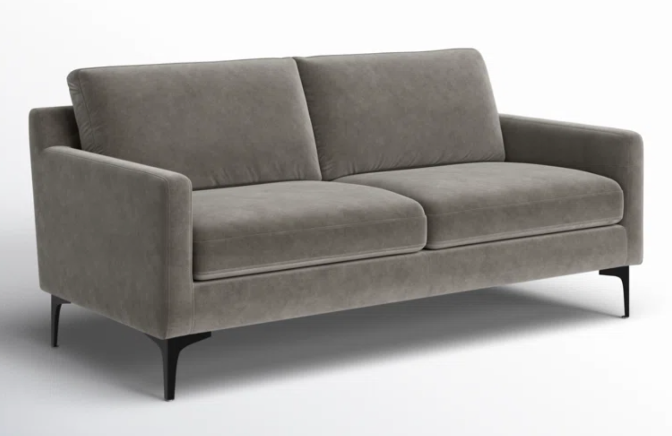 Modern grey velvet sofa w/ metal black legs 🩶