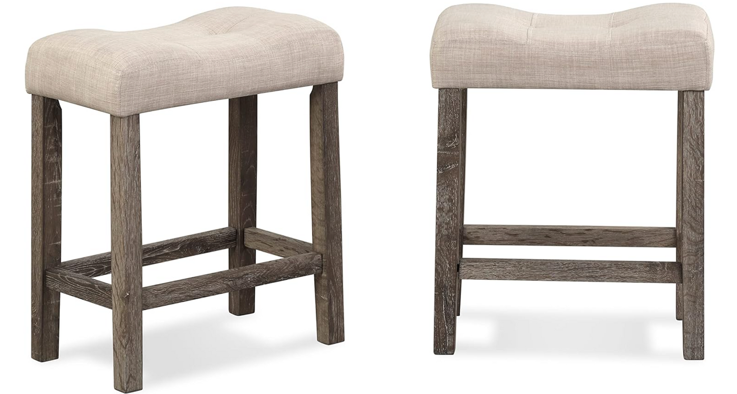 2 button-tufted counterheight taupe saddle barstools 🍷