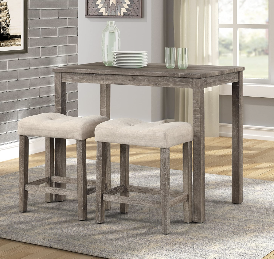 2 button-tufted counterheight taupe saddle barstools 🍷
