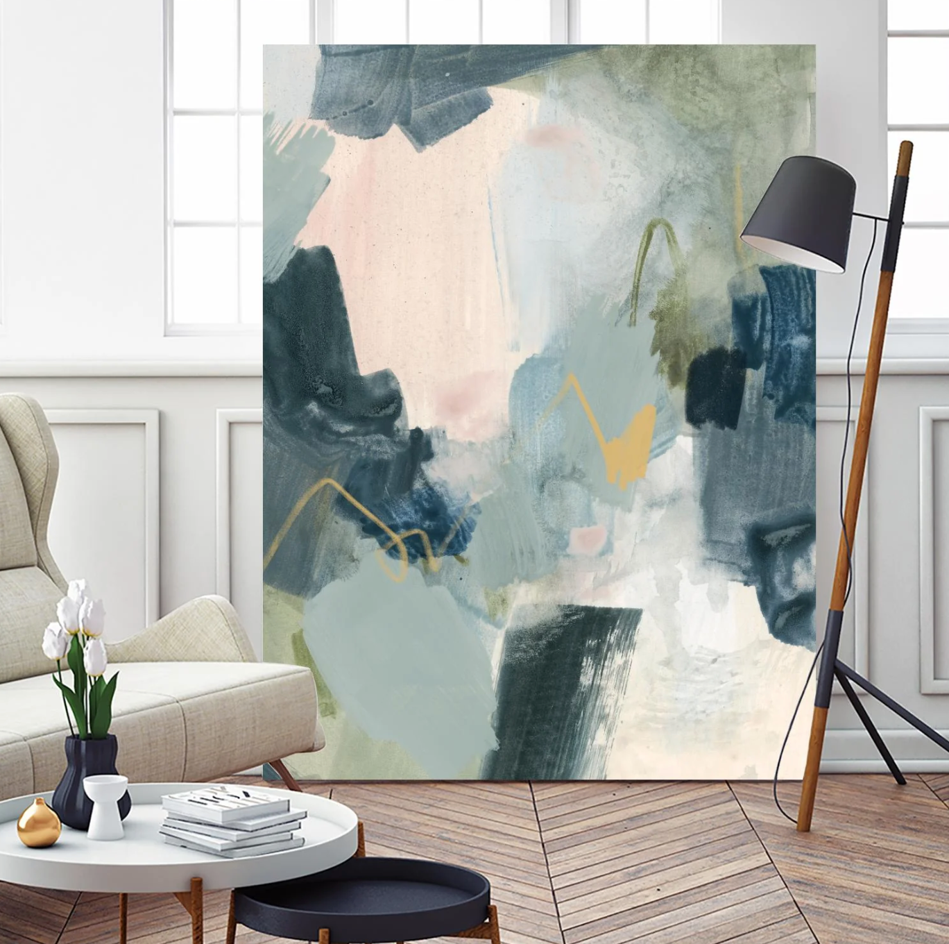 Modern green, blue, & gold 30x40 canvas art 🤍