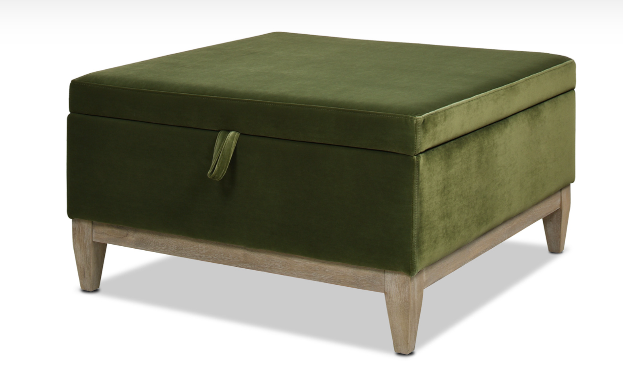 Olive green velvet 25" square storage cocktail ottoman ✨