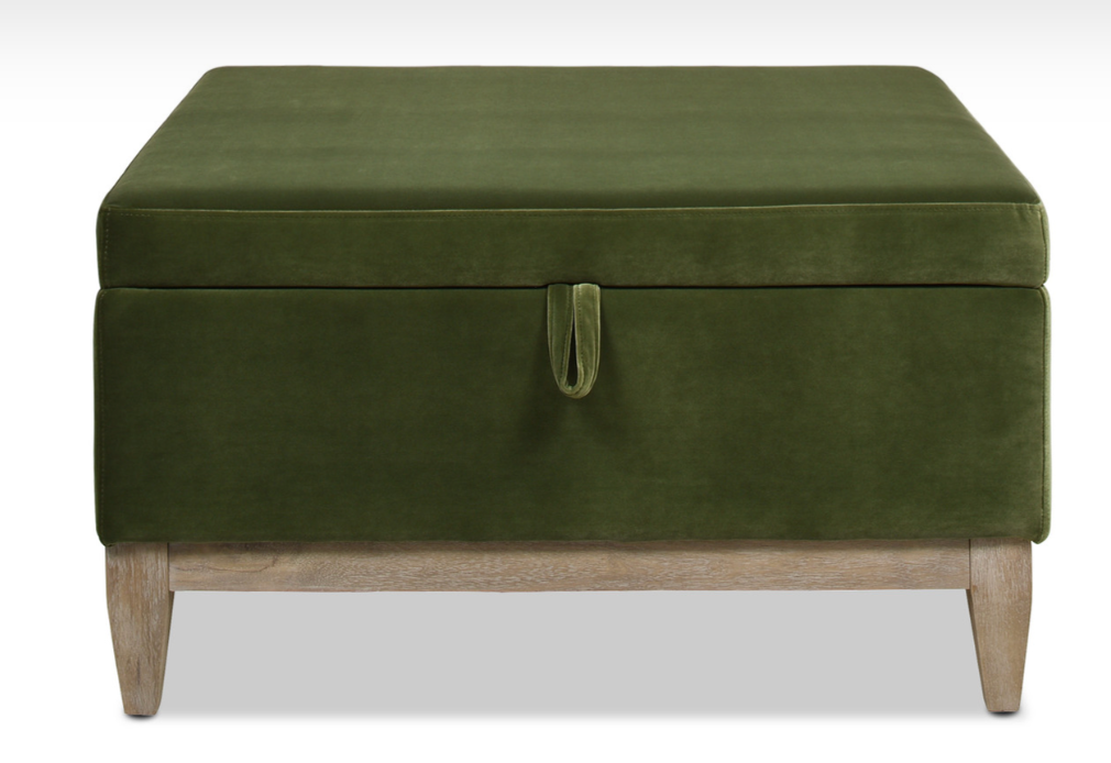 Olive green velvet 25" square storage cocktail ottoman ✨