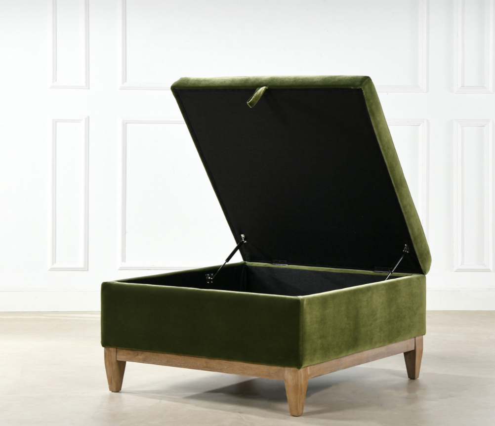 Olive green velvet 25" square storage cocktail ottoman ✨