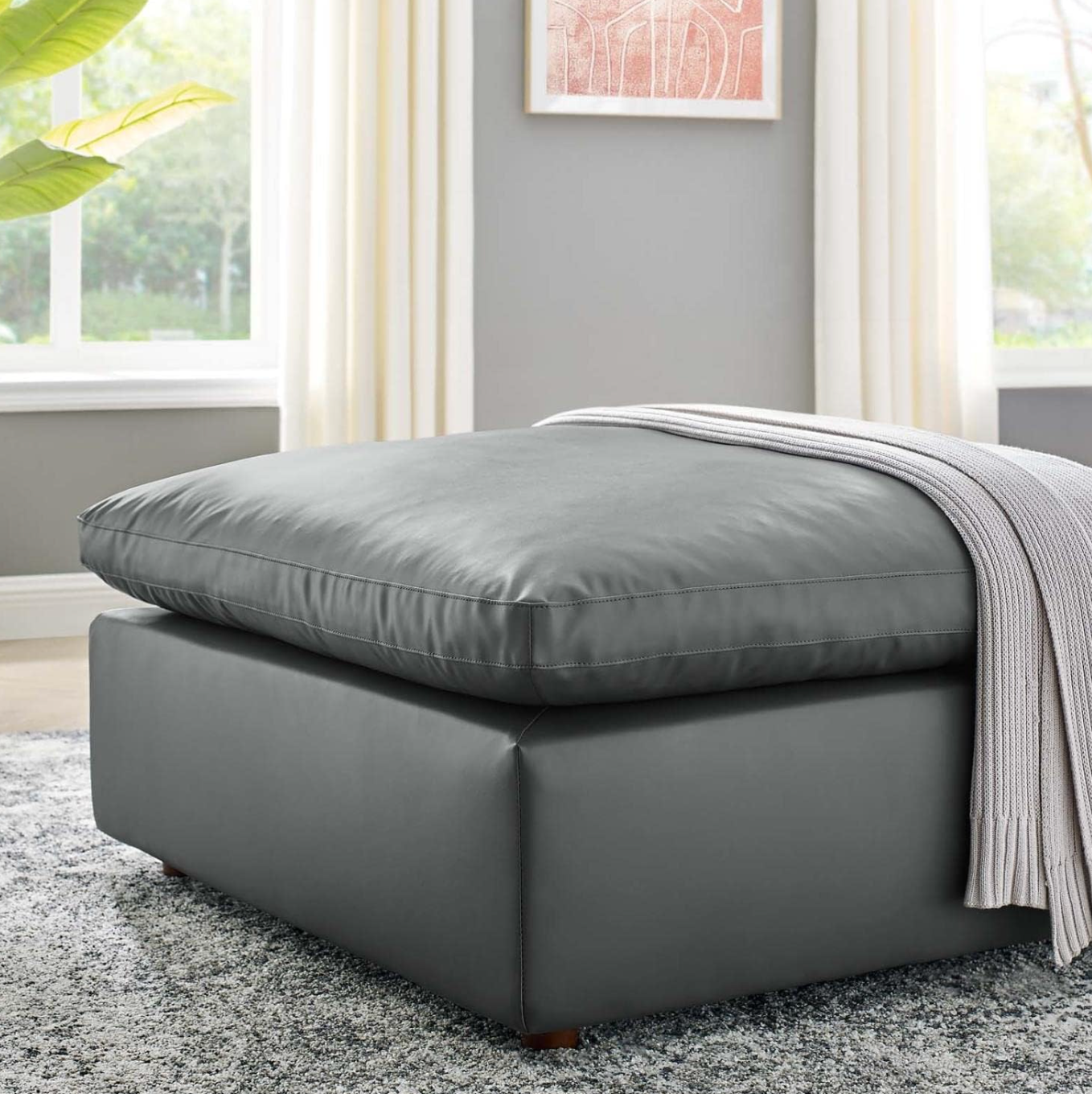 Modular gray overstuffed vegan leather ottoman 🩶
