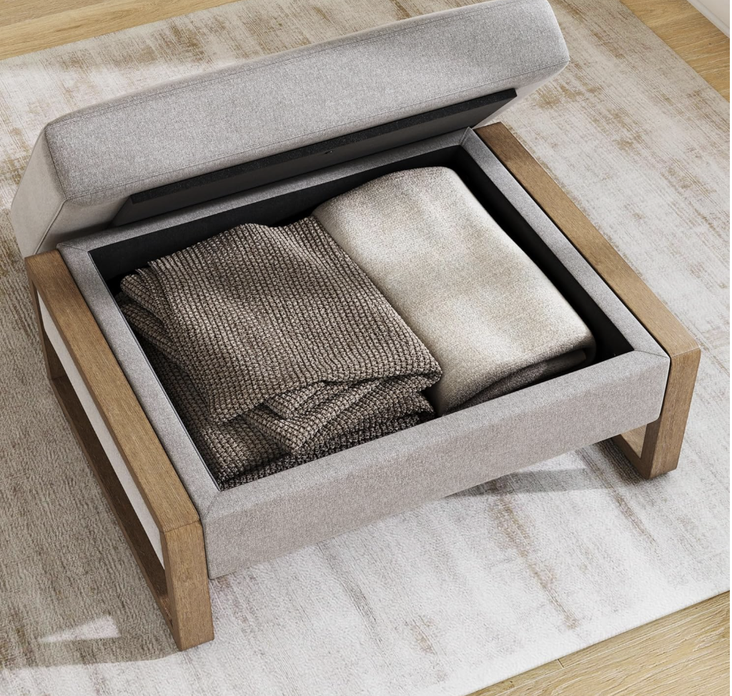 Nathan James modern upholstered light brown ottoman & coffee table w/ storage ☕