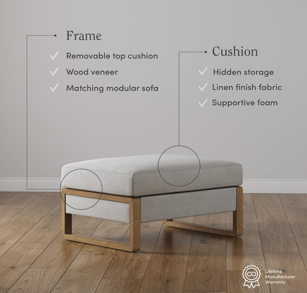 Nathan James modern upholstered light brown ottoman & coffee table w/ storage ☕