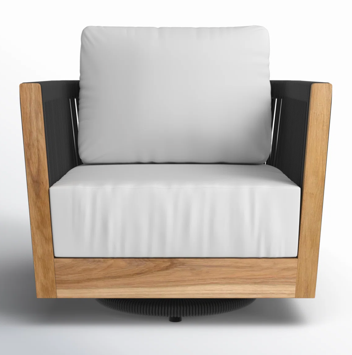 Teak swivel patio chair w/ white sunbrella cushions 🖤