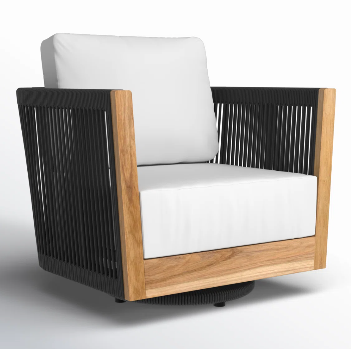 Teak swivel patio chair w/ white sunbrella cushions 🖤