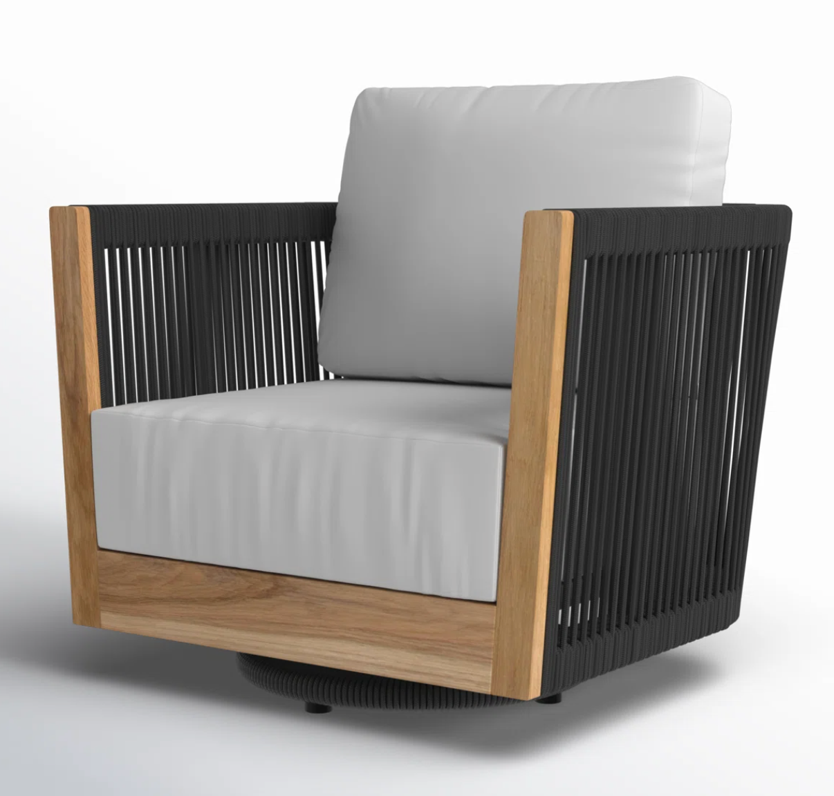 Teak swivel patio chair w/ white sunbrella cushions 🖤