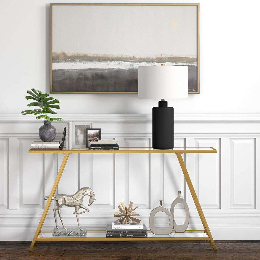 Black ceramic 25" table lamp w/ white fabric shade 🖤