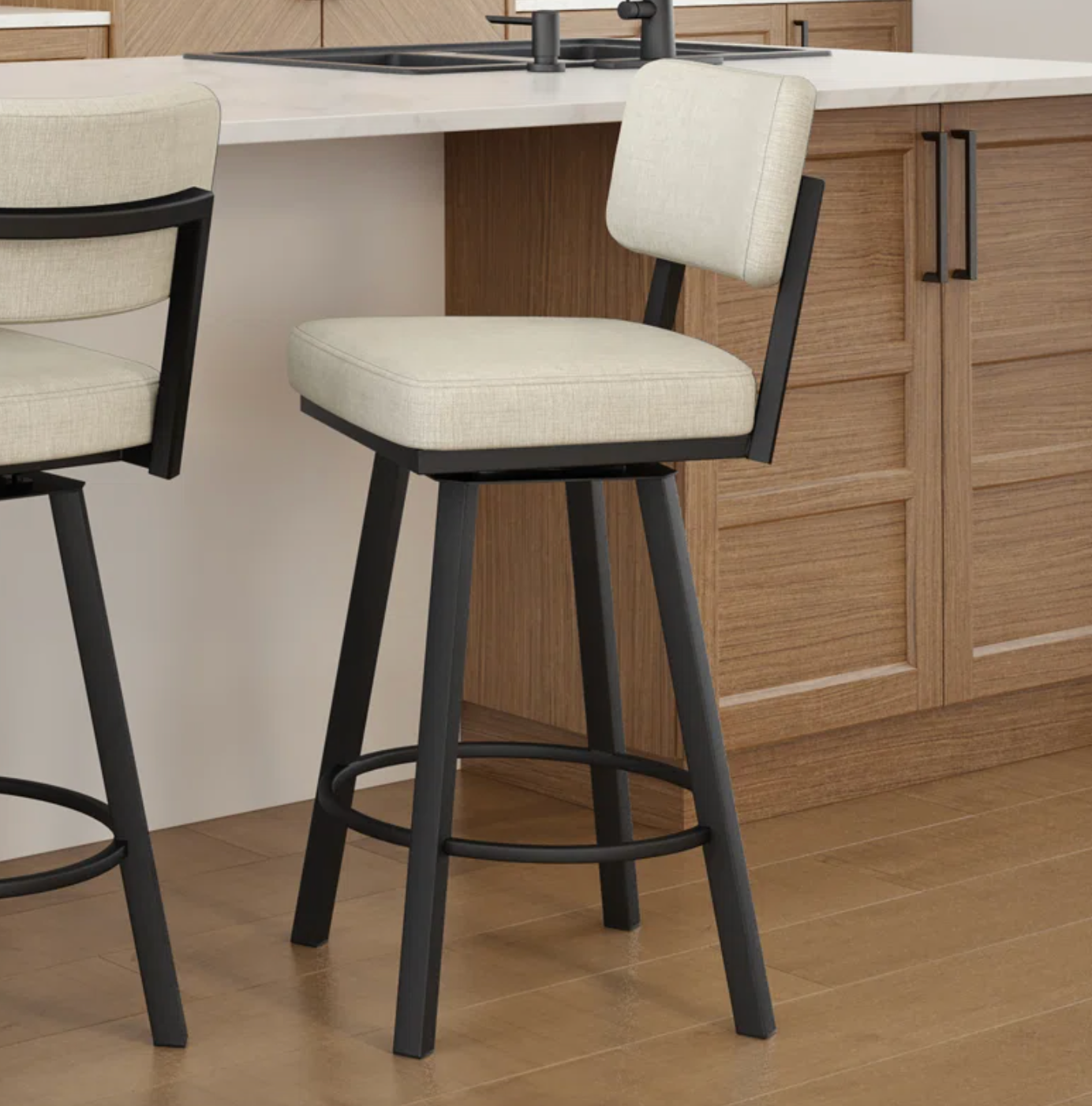 Grey/beige upholstered swivel barstool🍷