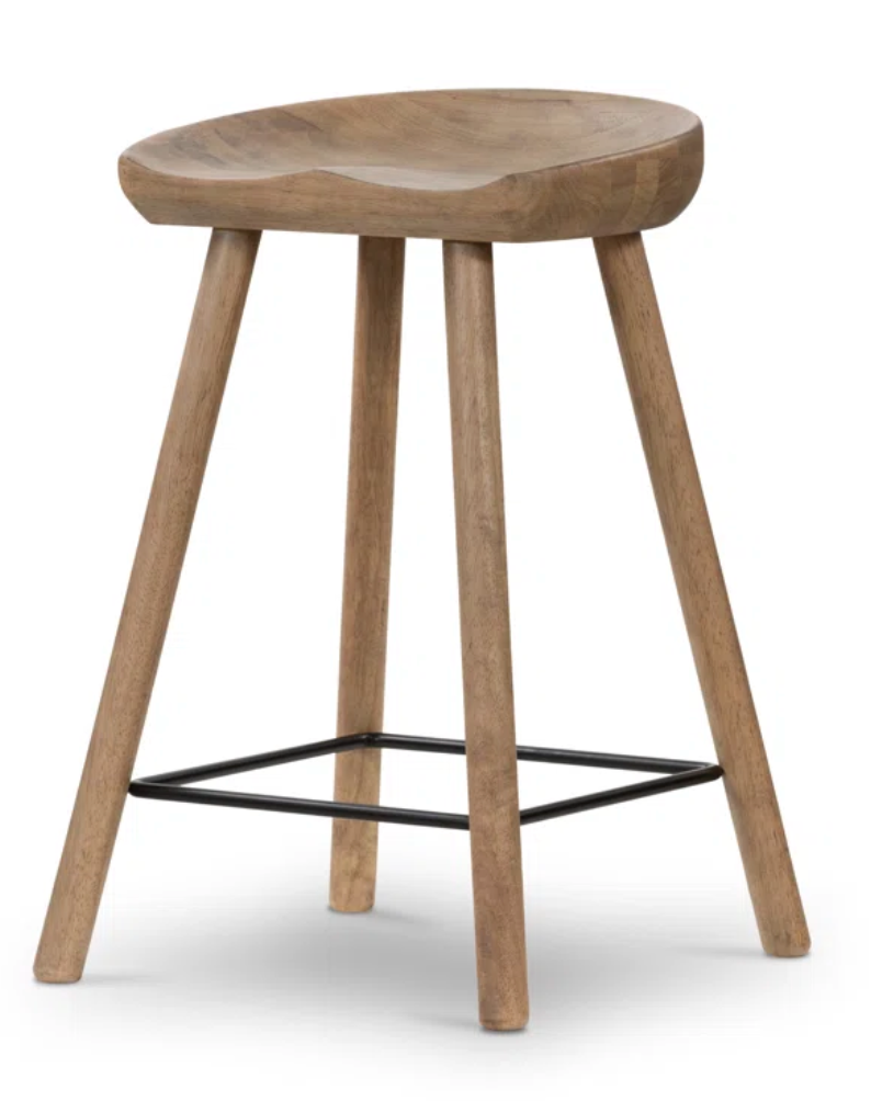 Four Hands solid wood counterheight backless barstool 🍷