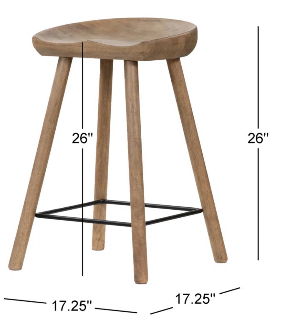 Four Hands solid wood counterheight backless barstool 🍷