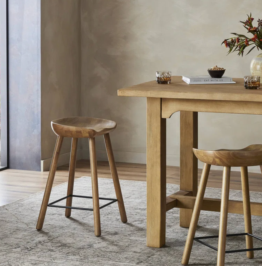 Four Hands solid wood counterheight backless barstool 🍷