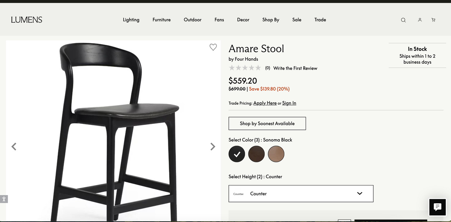 Four Hands sleek black wood counterheight barstool 🍷
