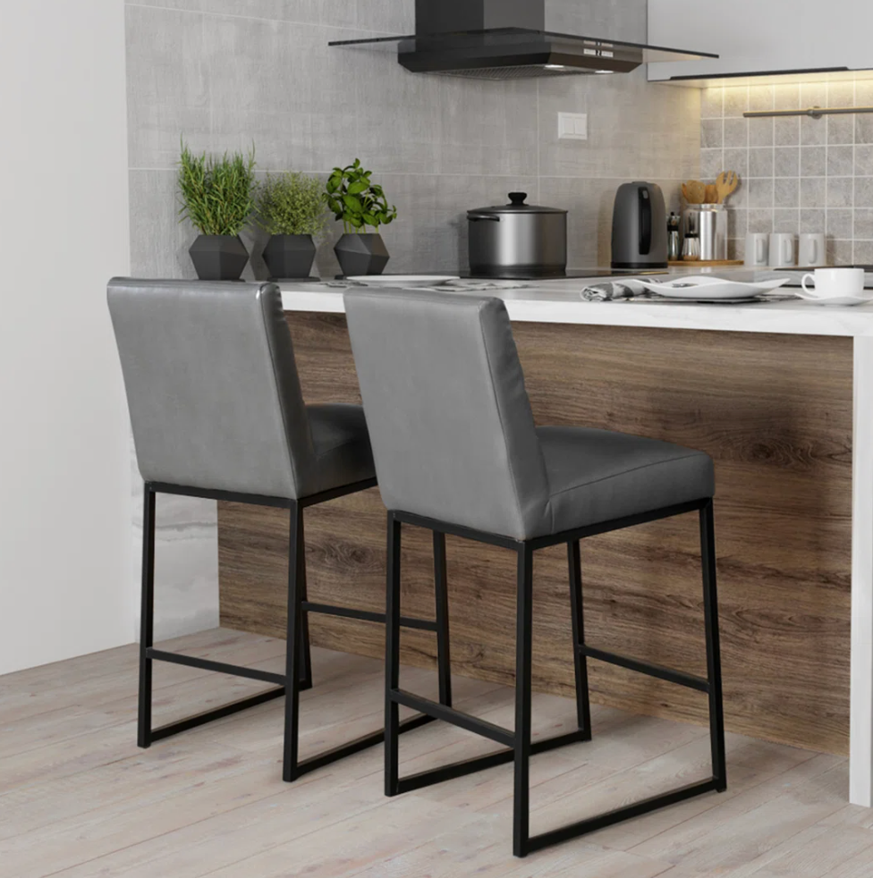 Grey vegan leather barstool 🍷