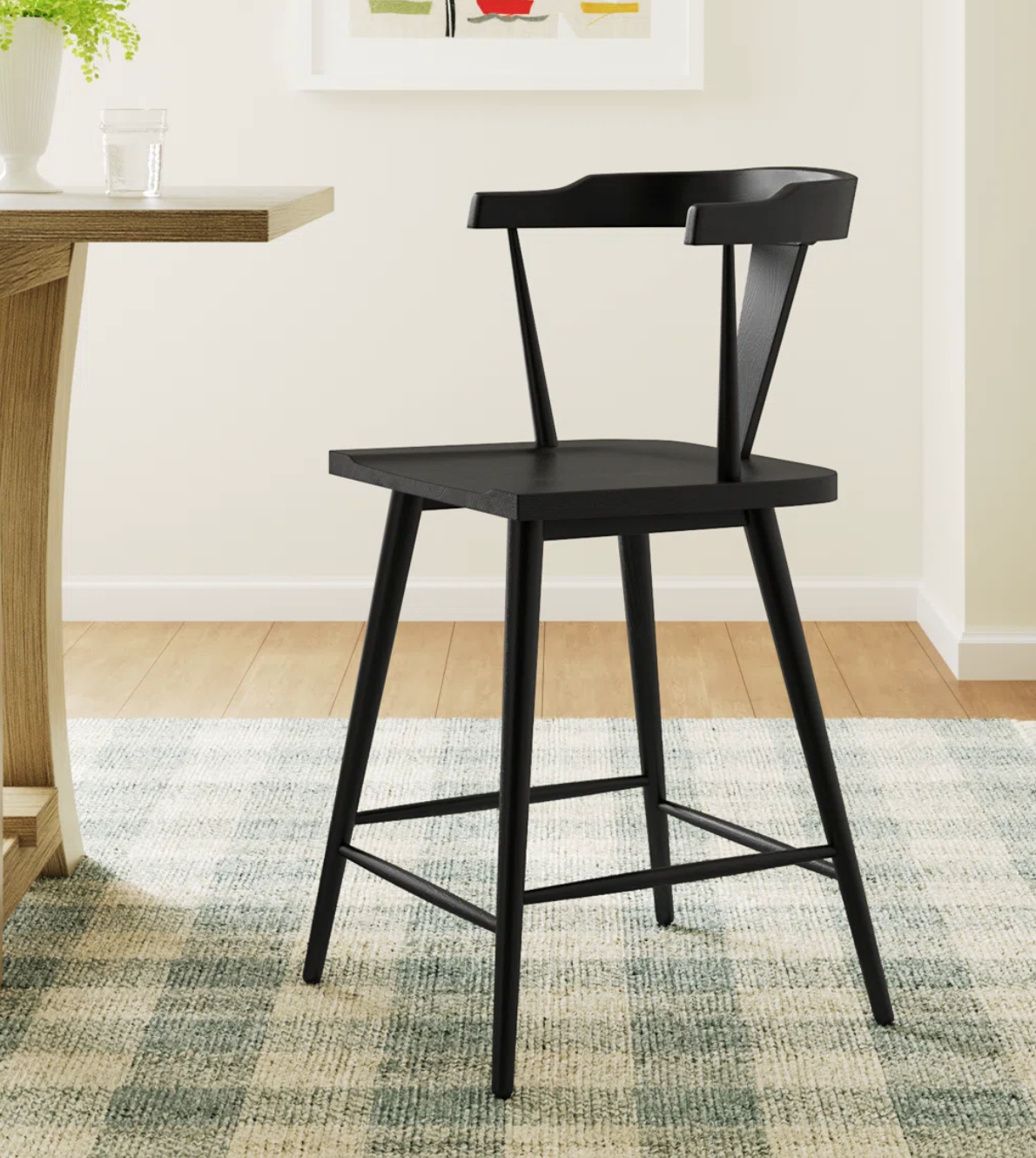 Black wood wishbone counterheight barstool 🍷
