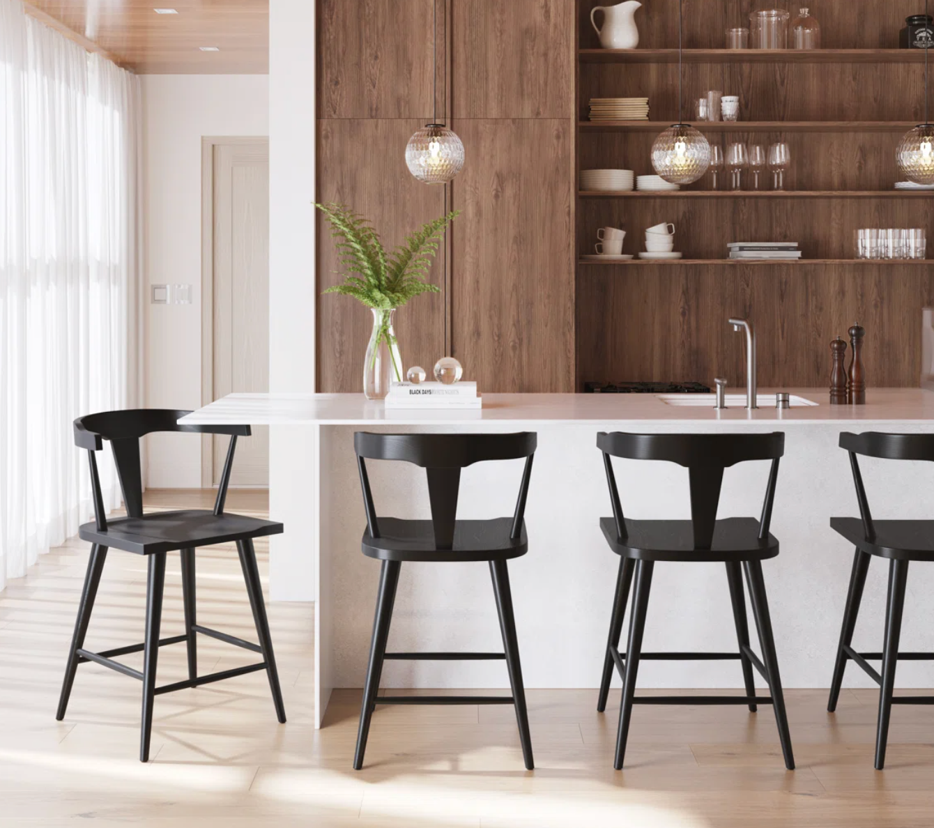 Black wood wishbone counterheight barstool 🍷