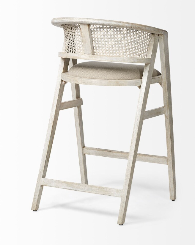 Beige fabric & rattan seat solid wood barstool 🥂