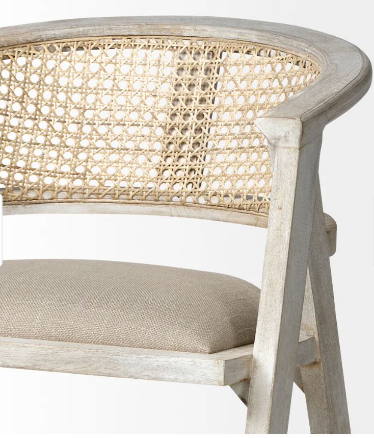 Beige fabric & rattan seat solid wood barstool 🥂