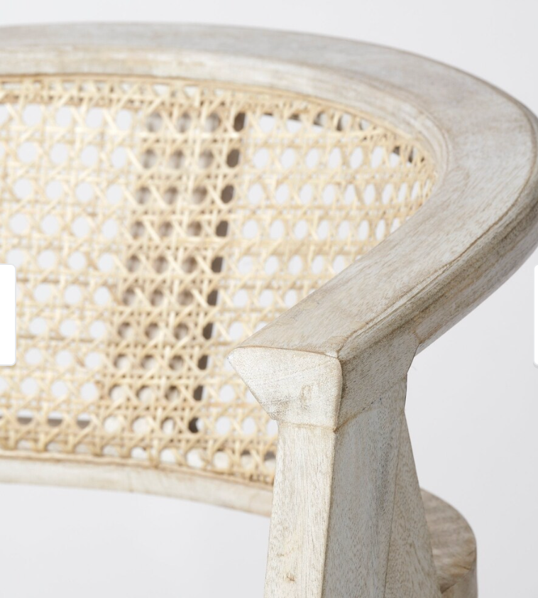 Beige fabric & rattan seat solid wood barstool 🥂