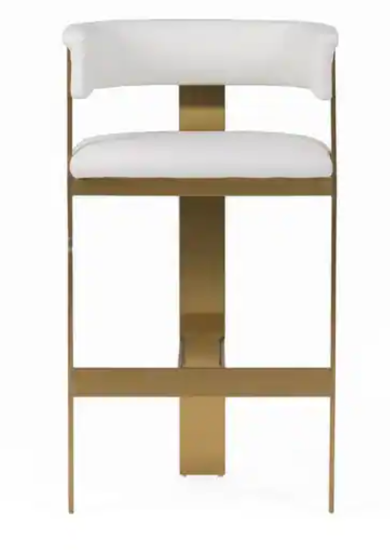 Modern faux white leather & gold frame barstool 🍷