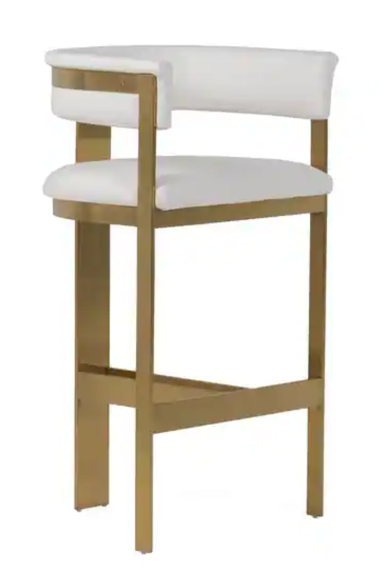 Modern faux white leather & gold frame barstool 🍷