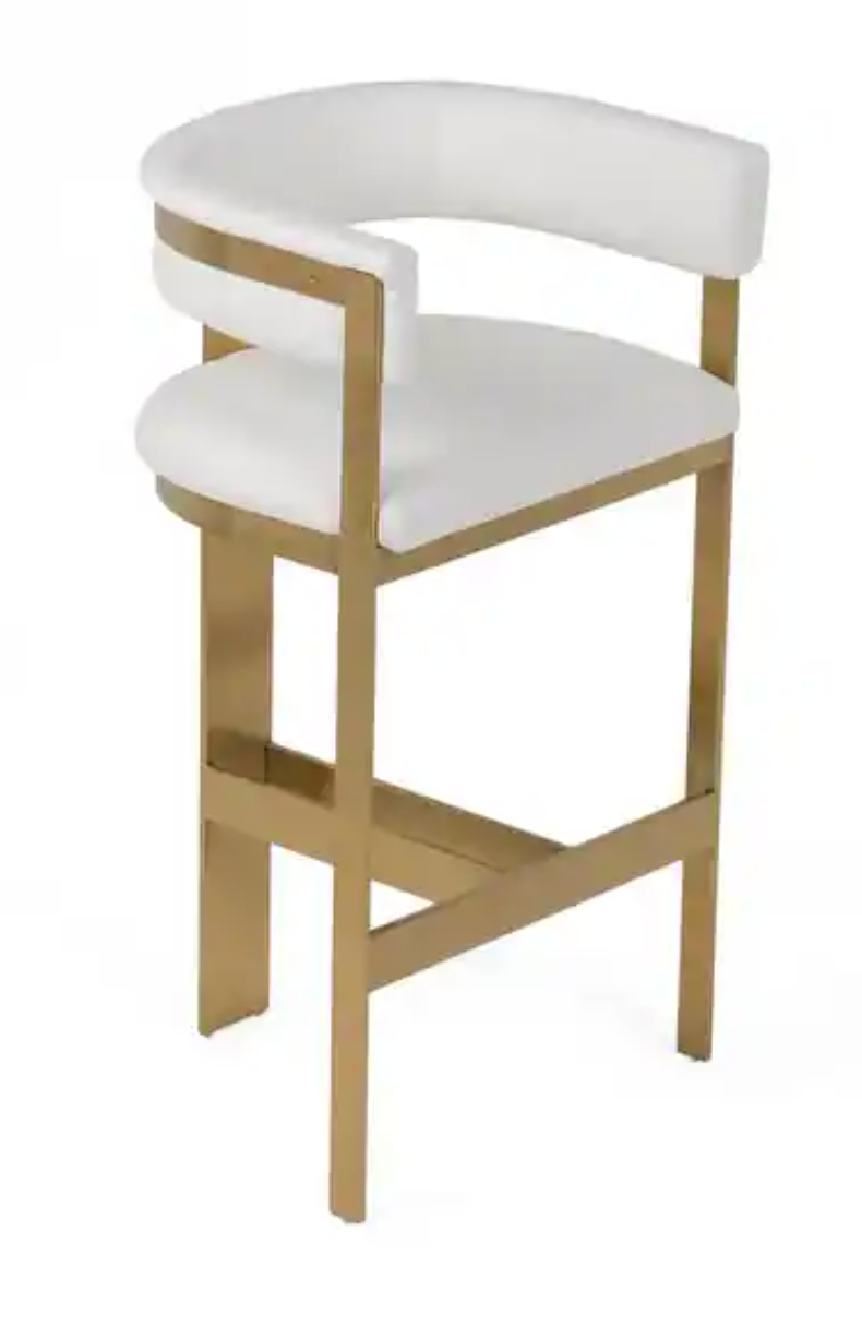 Modern faux white leather & gold frame barstool 🍷