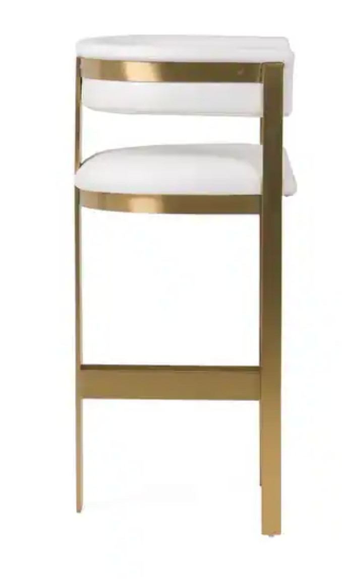 Modern faux white leather & gold frame barstool 🍷