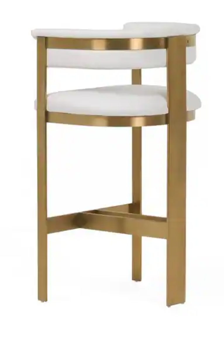 Modern faux white leather & gold frame barstool 🍷