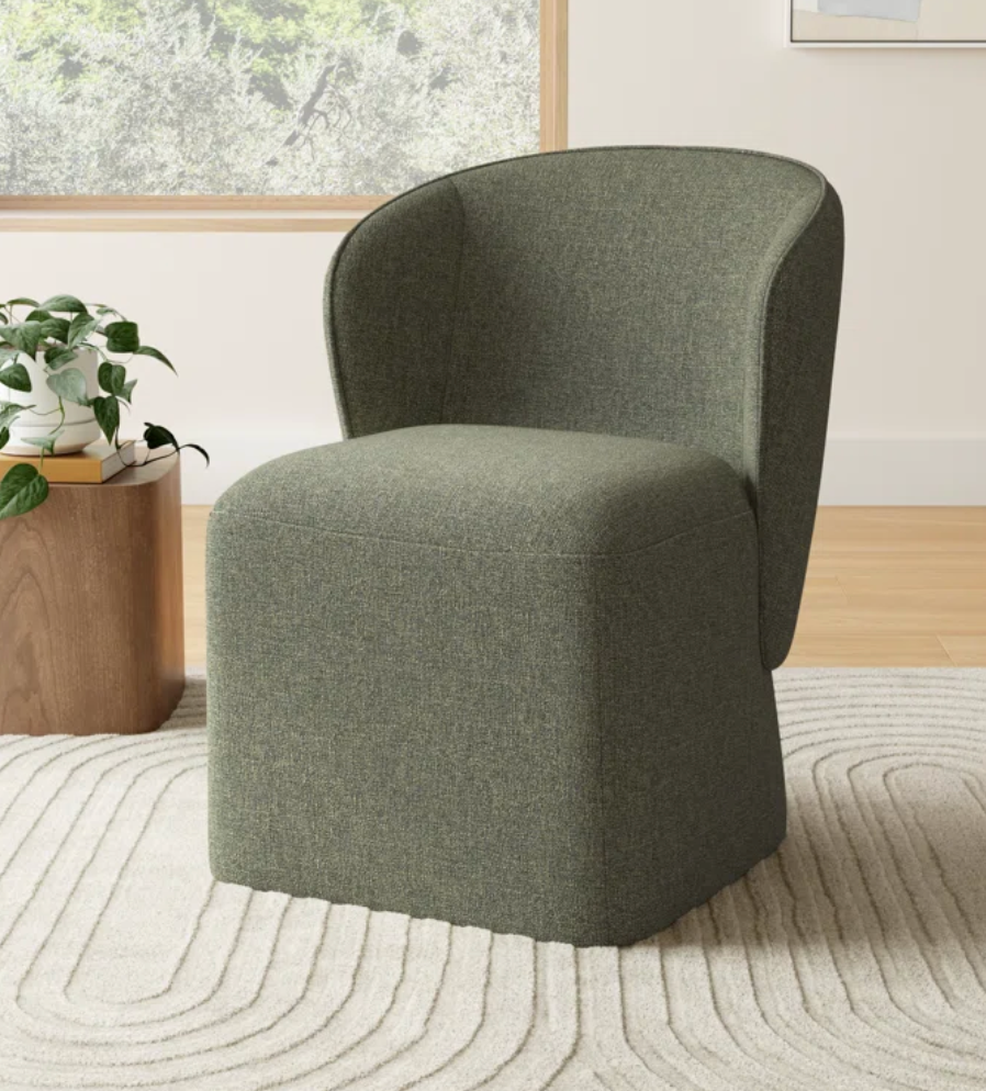 Green tweed upholstered chair w/ casters🫒