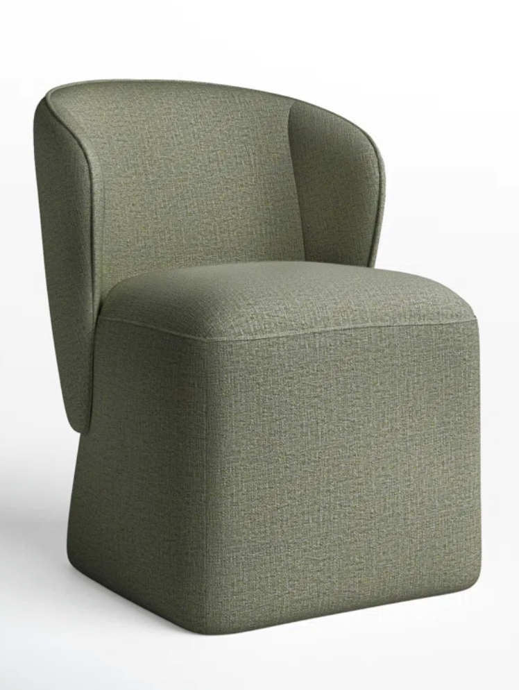 Green tweed upholstered chair w/ casters🫒