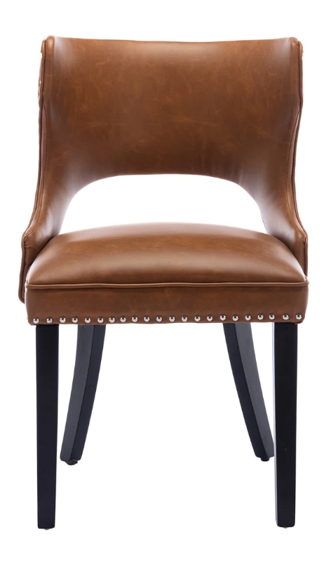 2 MCM Vegan Brown Leather & Wood Dining Chairs 🤎