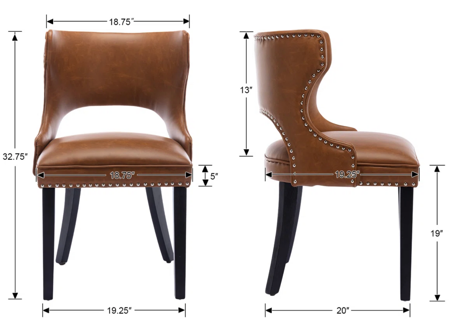 2 MCM Vegan Brown Leather & Wood Dining Chairs 🤎