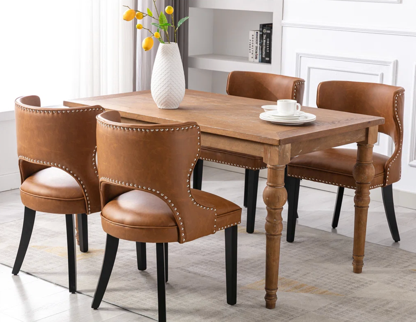 2 MCM Vegan Brown Leather & Wood Dining Chairs 🤎