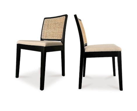2 natural rattan & black elm dining chairs🪑