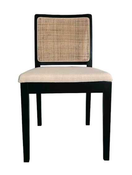 2 natural rattan & black elm dining chairs🪑