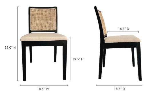 2 natural rattan & black elm dining chairs🪑