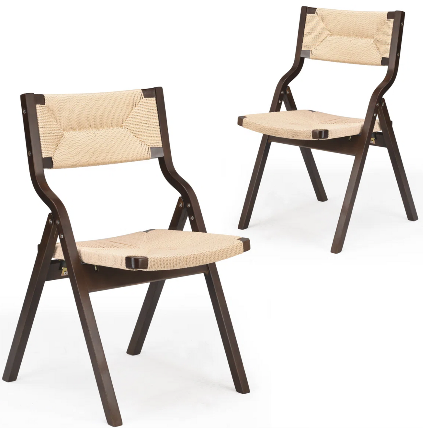 2 walnut wood folding chairs w/ woven back & seat🌻