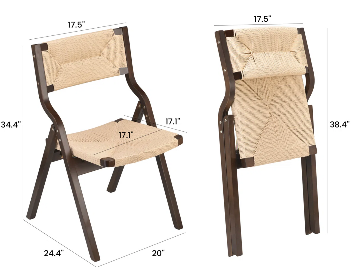 2 walnut wood folding chairs w/ woven back & seat🌻