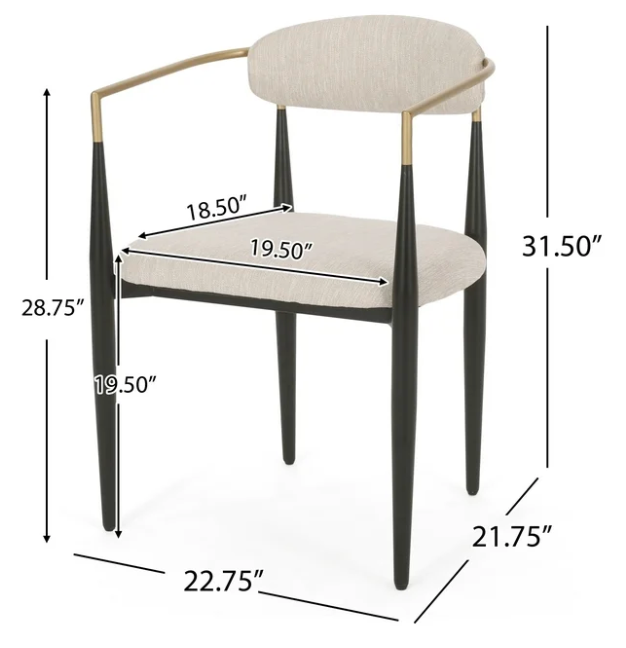 2 Beige, Black, & Gold Upholstered Metal Dining Chairs🥂