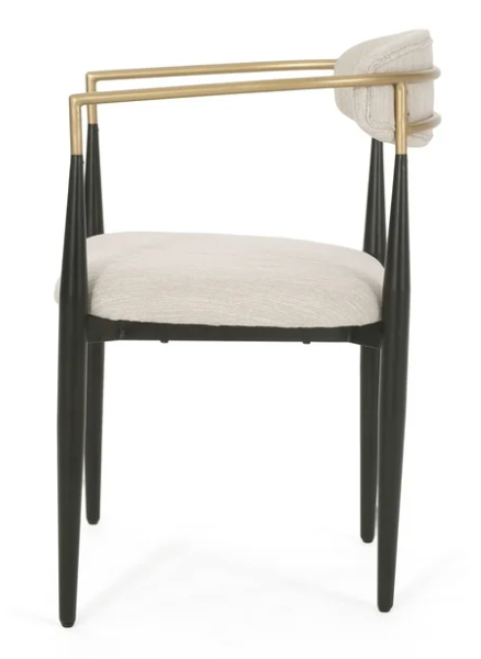 2 Beige, Black, & Gold Upholstered Metal Dining Chairs🥂